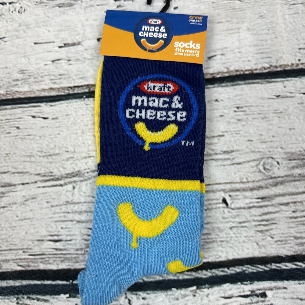 Kraft Mac & Cheese Socks Crew‎ Socks 🆕 Blue Yellow Novelty Men's [Size 6-12]
